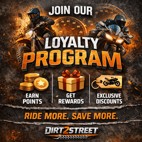 Promotional graphic for a loyalty program with motorcycle imagery and text.