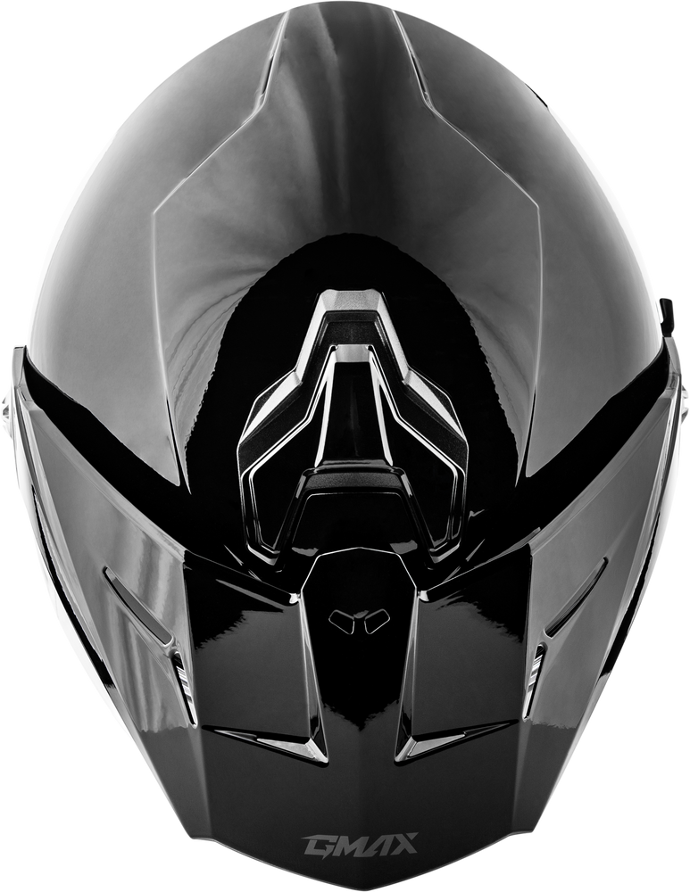 Black GMAX motorcycle helmet on a white background