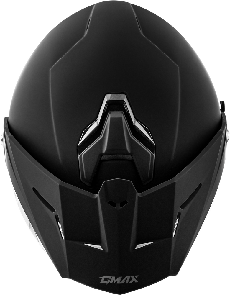 Black GMAX motorcycle helmet on a white background