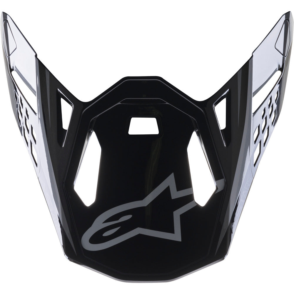 Black motorcycle helmet visor with a brand logo on a white background