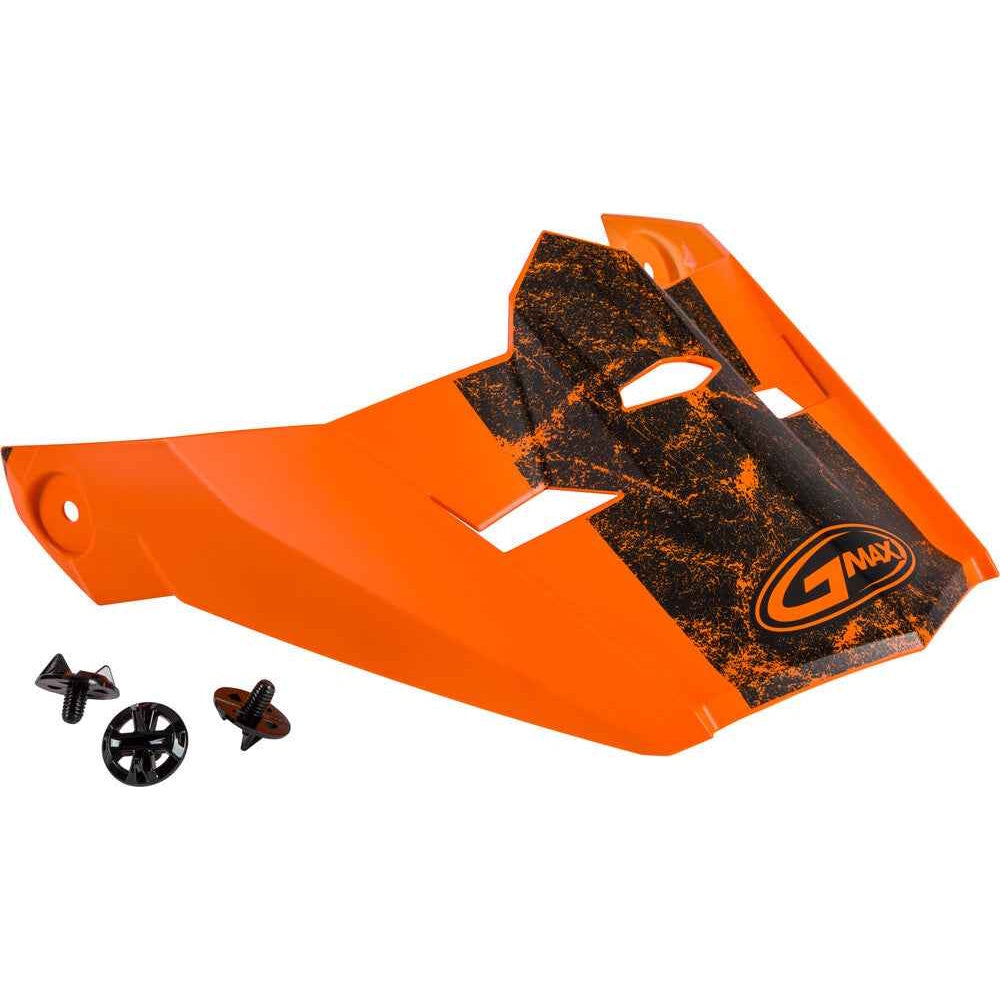 Orange and black motorcycle peak visor with GMAX logo on a white background