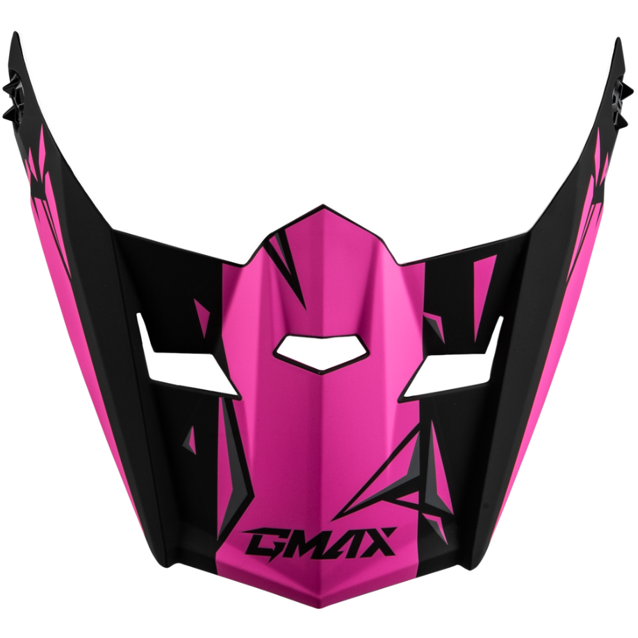 Pink and black GMAX helmet visor on a white background