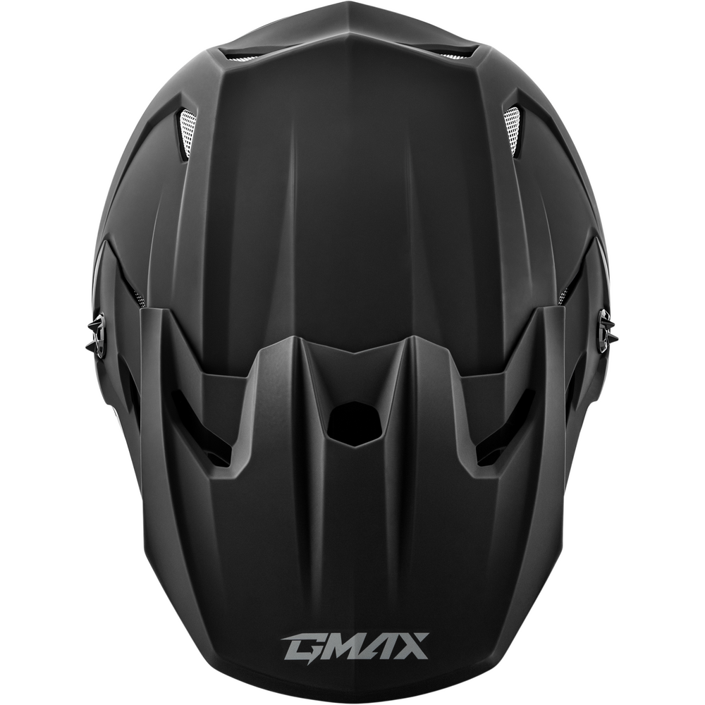 Matte black full-face mountain bike helmet with angular vents and the GMAX logo on the lower front, shown against a plain white background.