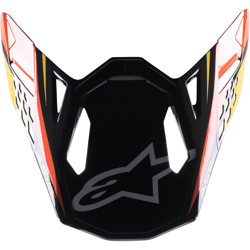 Motorcycle helmet visor with a brand logo on a white background