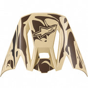 Gold and brown motorcycle Peak Visor with a logo on a white background
