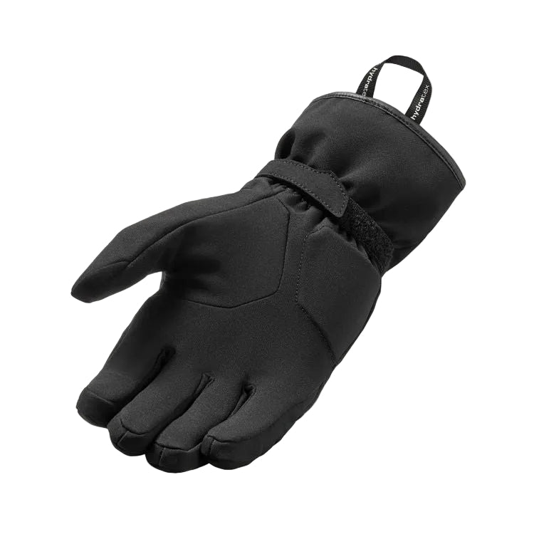 A single black insulated glove with a thumbhole and a small hanging loop, shown on a plain white background.
