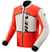 Red and beige motorcycle jacket with 'Rev'It!' branding on a white background