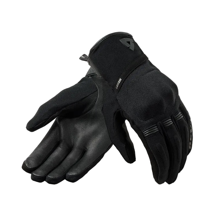 Pair of black gloves on a light gray background