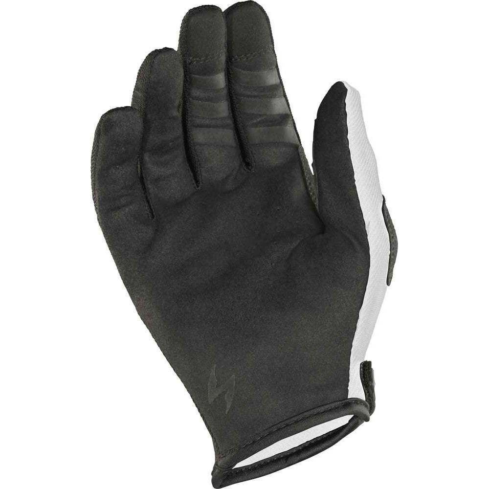 A single black glove with white side panels and a subtle gray logo near the wrist, shown against a plain white background.