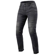 Black motorcycle jeans on a white background