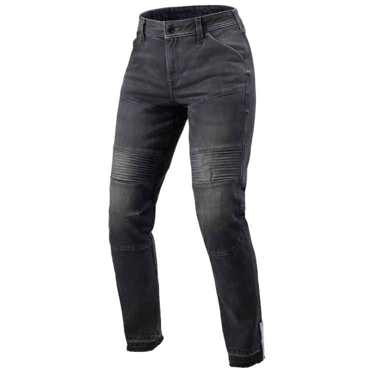 Black motorcycle jeans on a white background