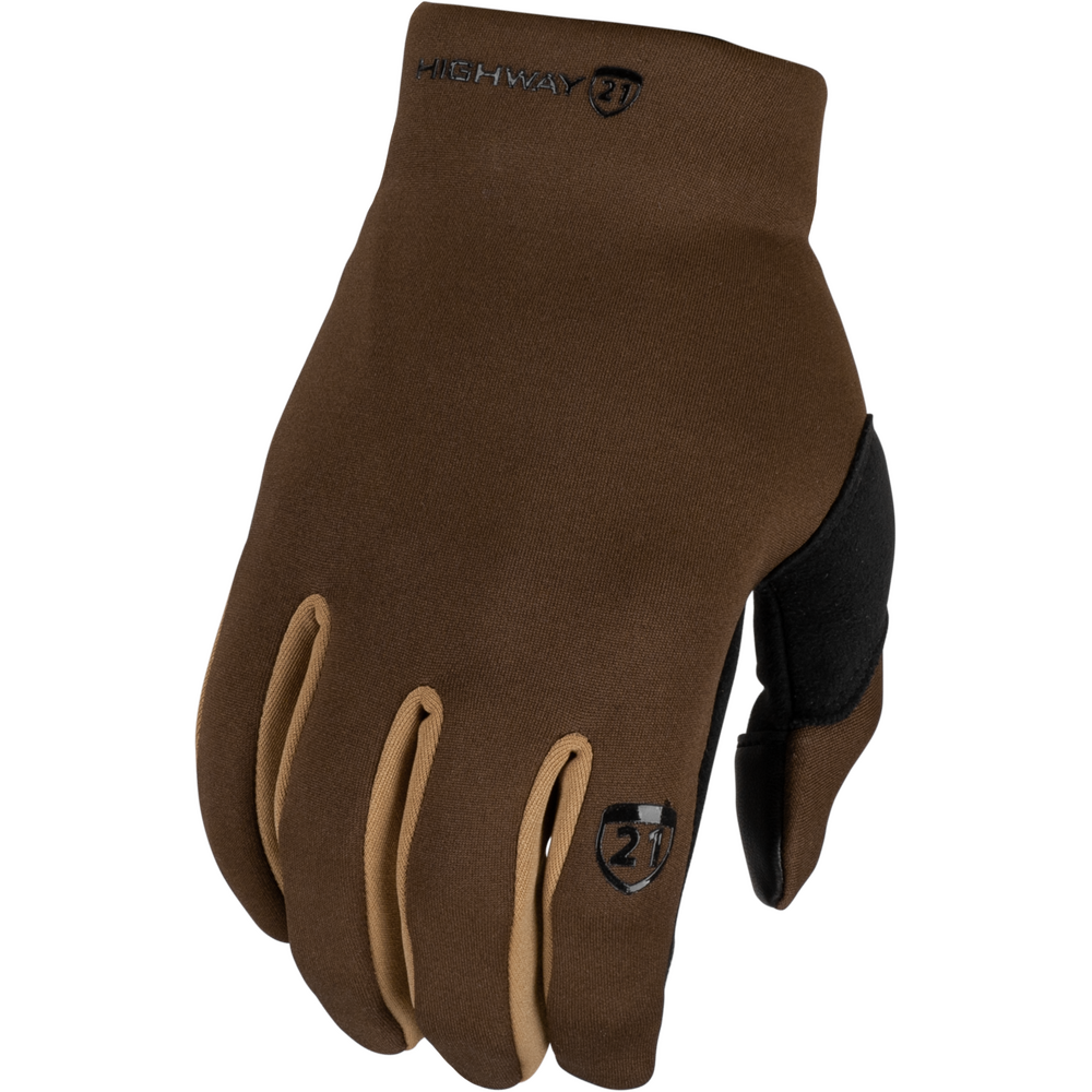 Brown glove with black palm area on a white background