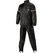 Black motorcycle 2-piece rain suit