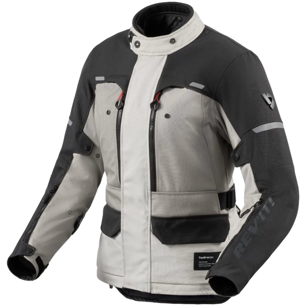 Black and gray motorcycle jacket on a white background