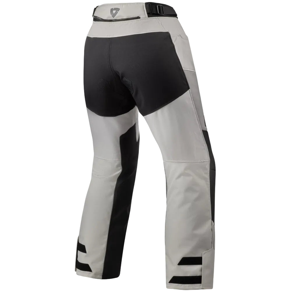 Gray and black pants with a brand logo on a white background