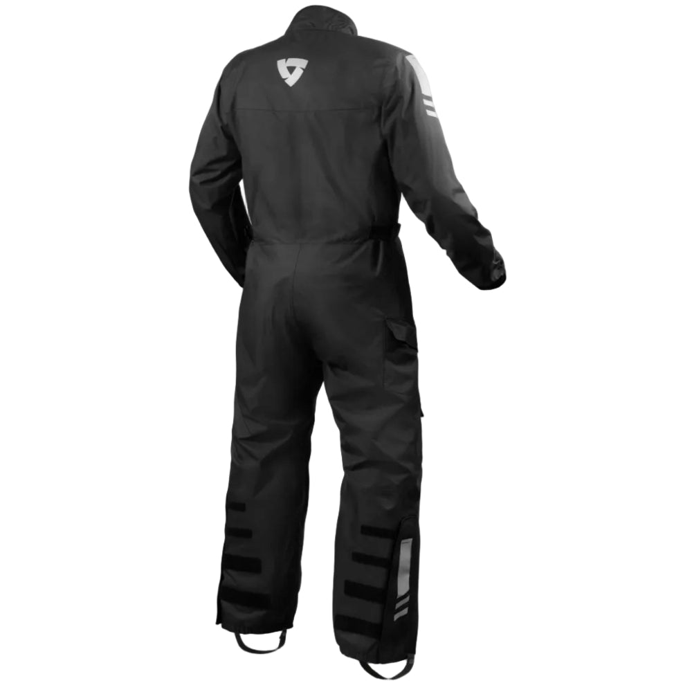Black motorcycle rain suit on a white background