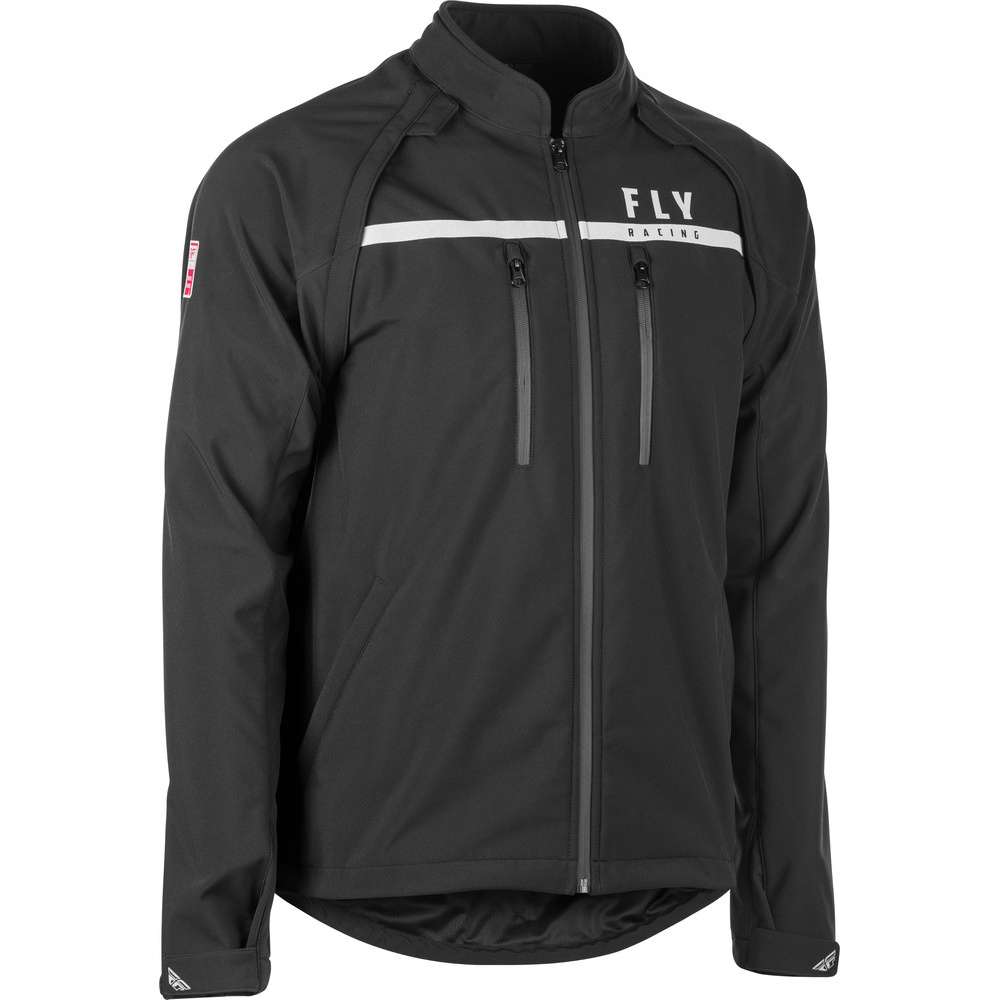Black jacket with 'FLY Racing' logo on the back against a white background