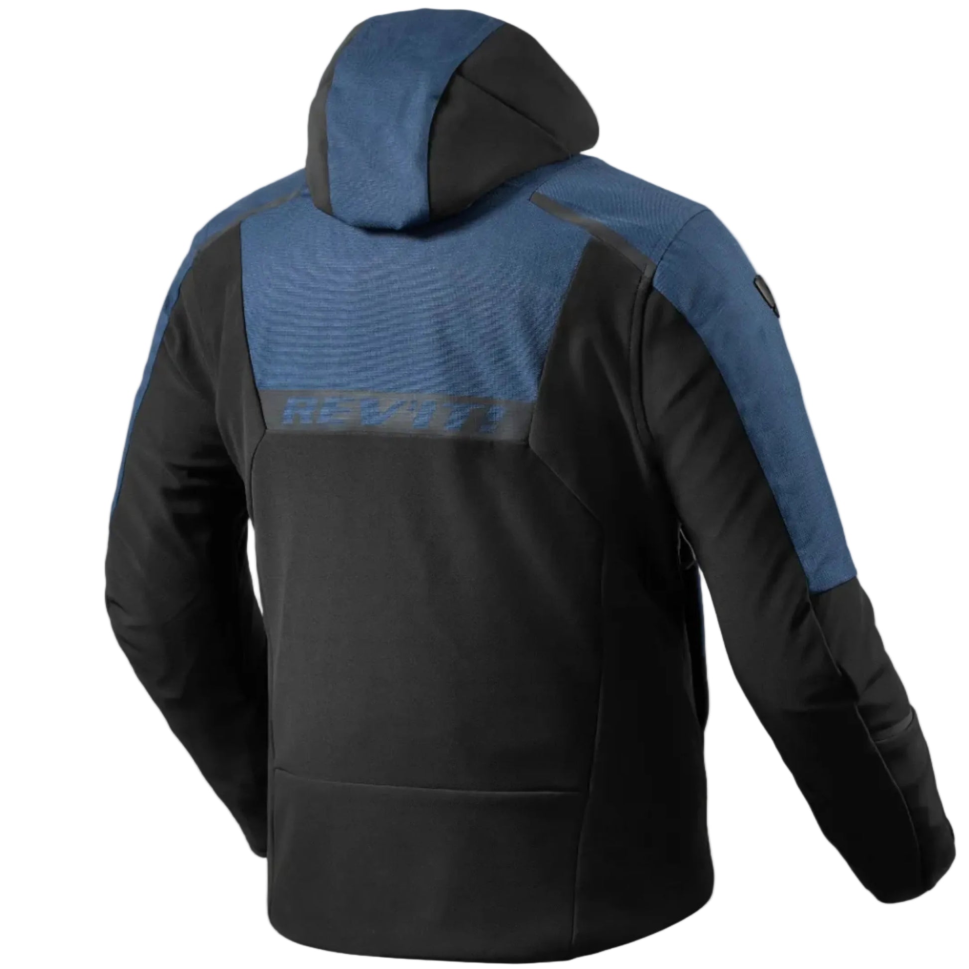 Black and blue jacket with a brand logo on a light gray background