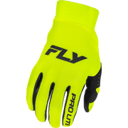 Yellow glove with black text on a white background