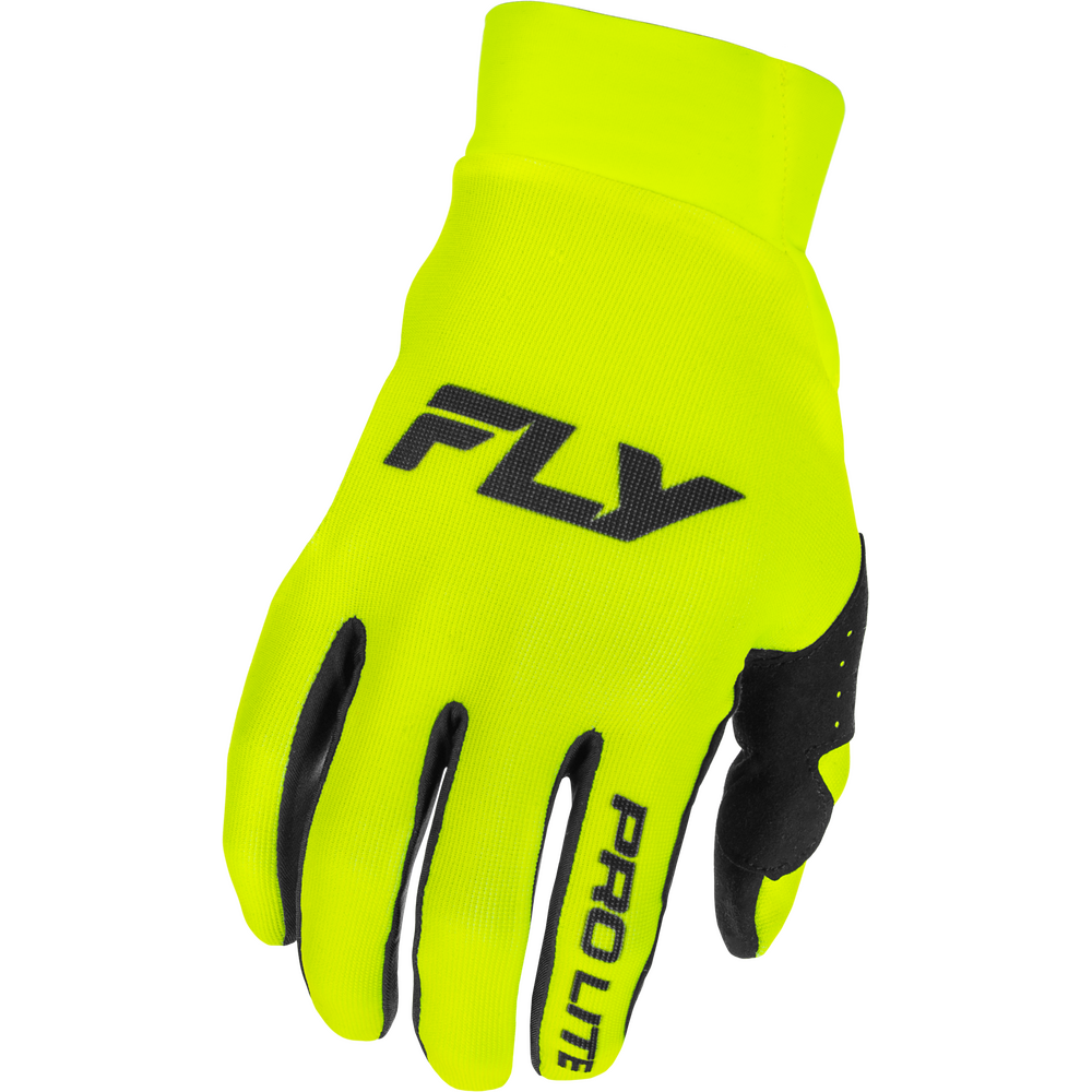 Yellow glove with black text on a white background