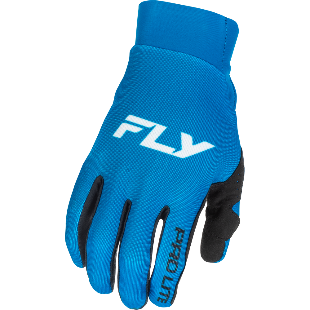 Blue glove with 'FLY' branding on a white background