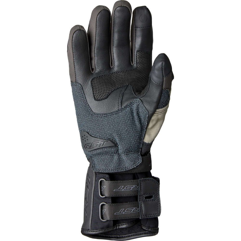 Black and gray glove with brand logo on a white background