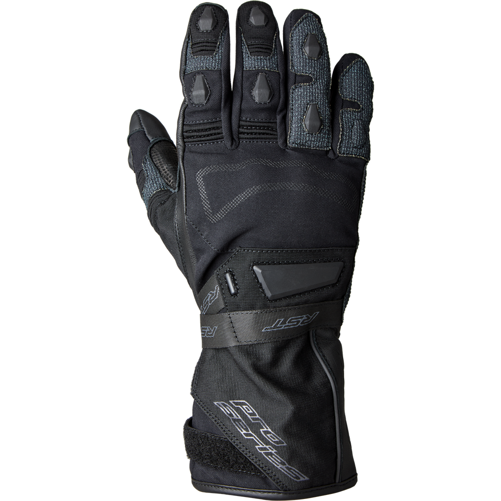Black glove with text on a white background