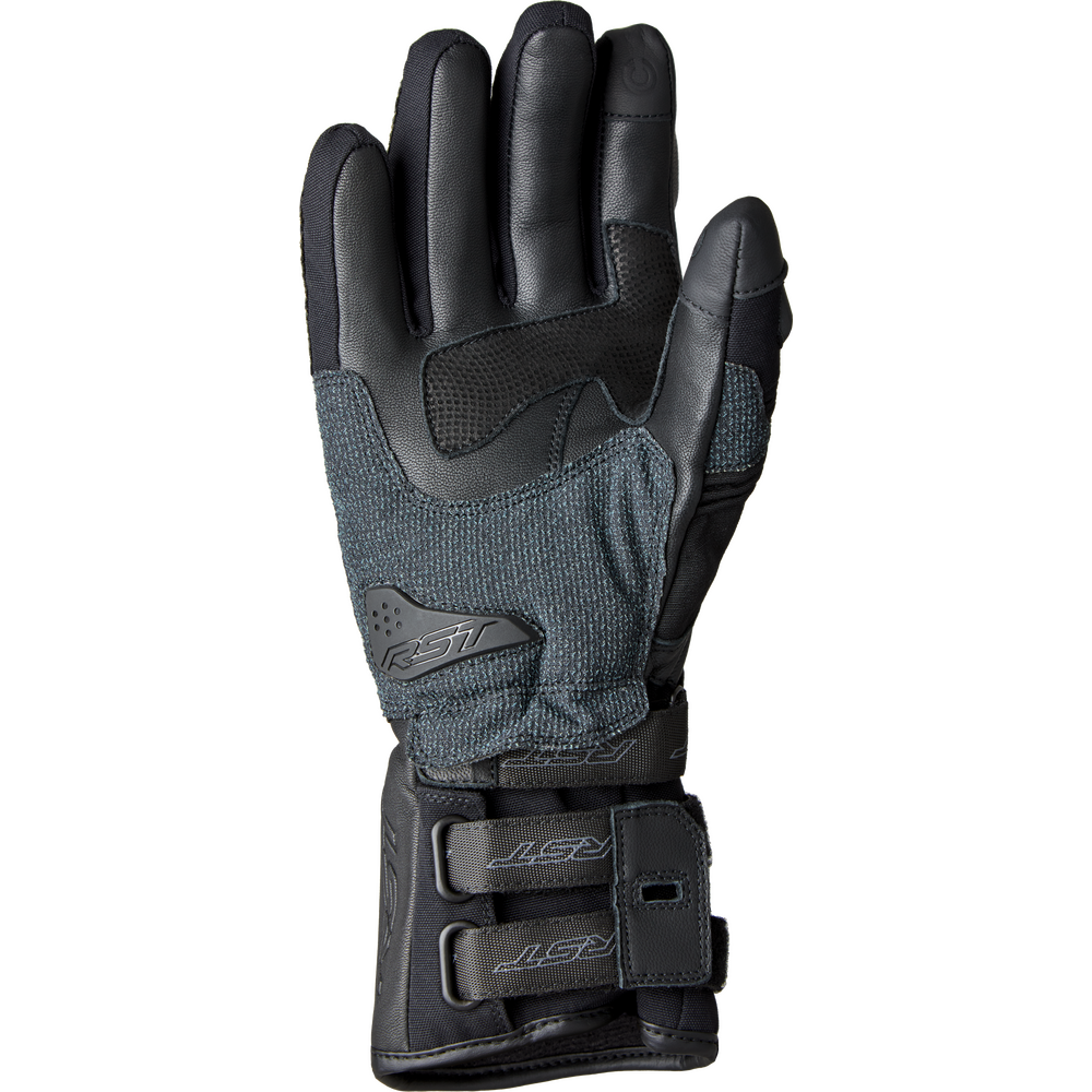 Black and gray glove with brand logo on a white background