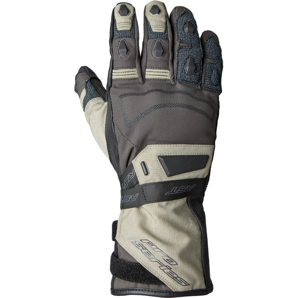 Gray and beige glove with brand logo on a white background