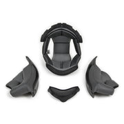 Black protective gear components on a white background
