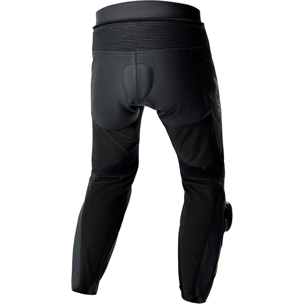 Black motorcycle pants on a white background