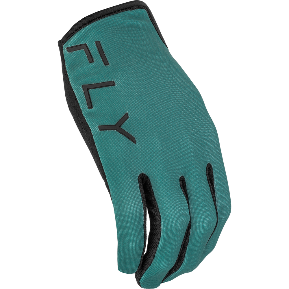 Teal glove with black accents on a white background