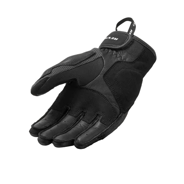 Black motorcycle glove with brand logo on a white background