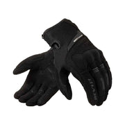 Black tactical gloves with 'Rev'it' branding on a white background