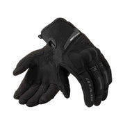 Black tactical gloves with 'Rev'it' branding on a white background