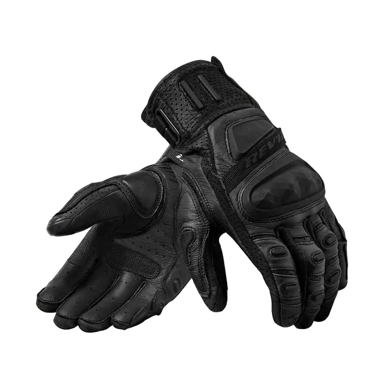 Pair of black gloves on a light gray background
