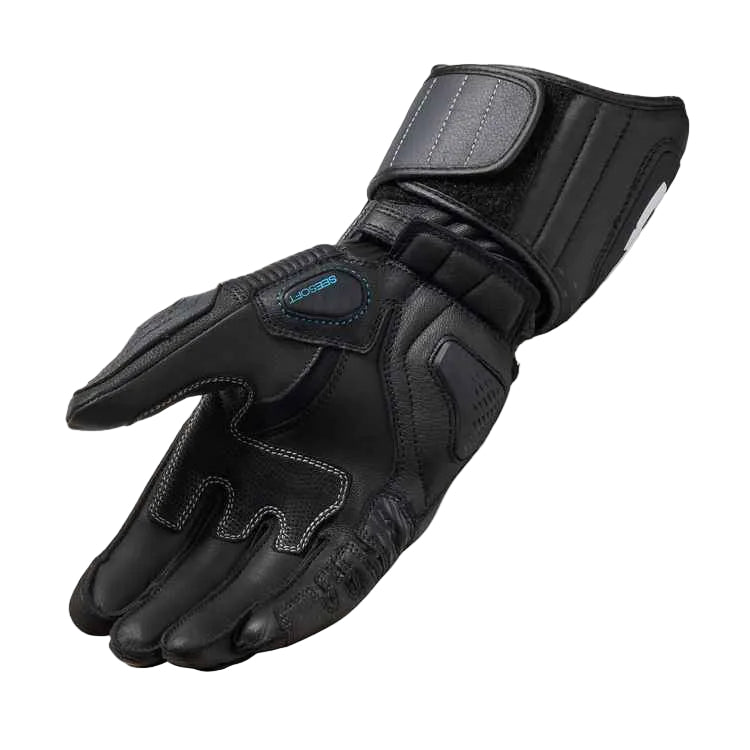 Black motorcycle glove on a white background