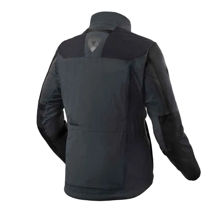 Black jacket with a visible brand logo on a white background