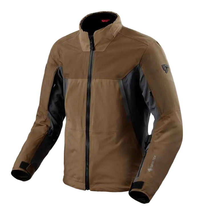 Brown jacket with black accents on a white background
