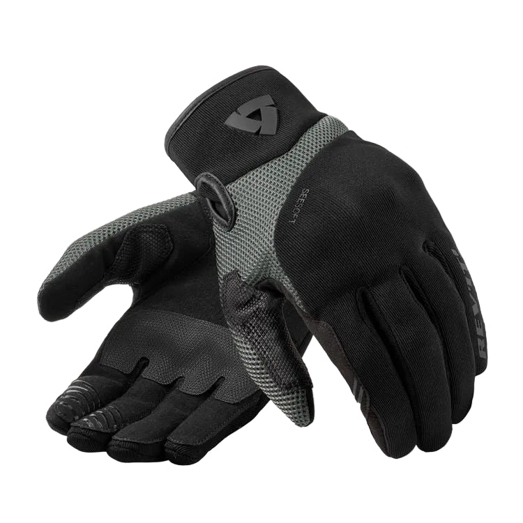Black and gray gloves on a white background