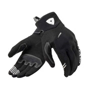 Black gloves with a brand logo on a white background