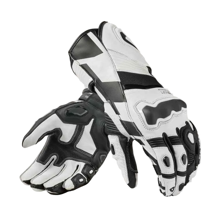 Pair of black and white gloves on a light gray background