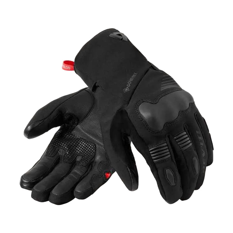 Black gloves with text on a white background