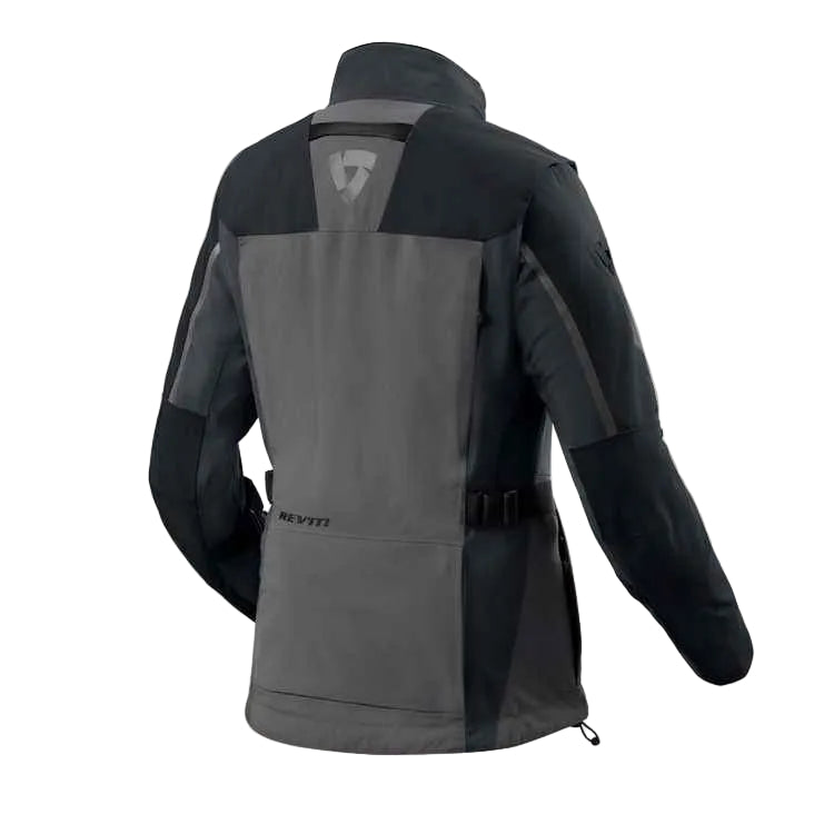 Black and gray jacket with brand logo on a white background