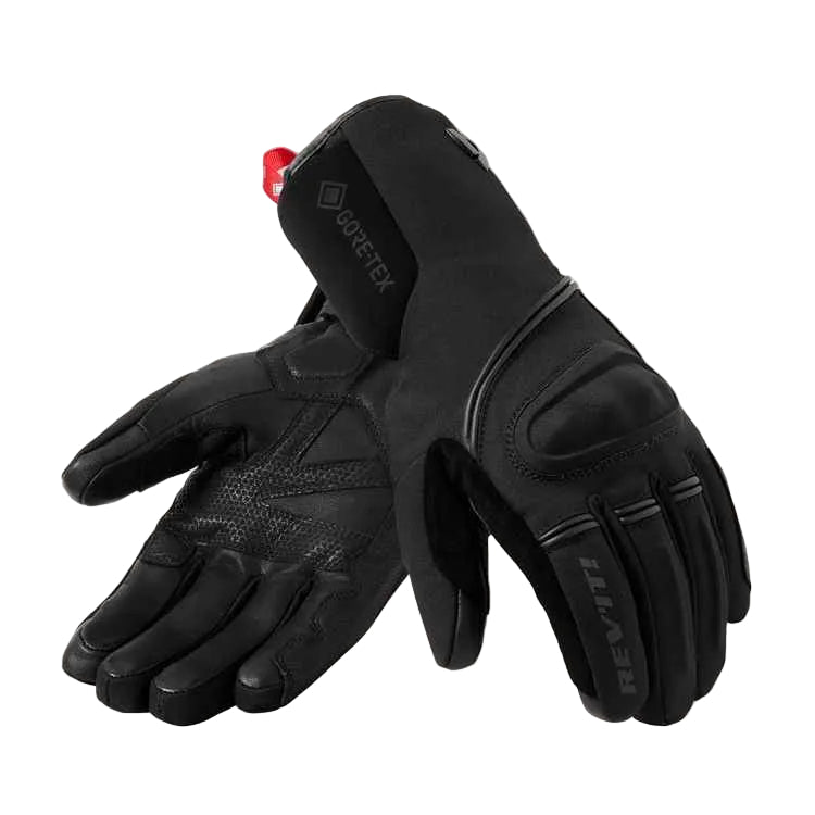 Black gloves with REV'IT branding on a white background