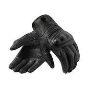 Black motorcycle glove on a light gray background