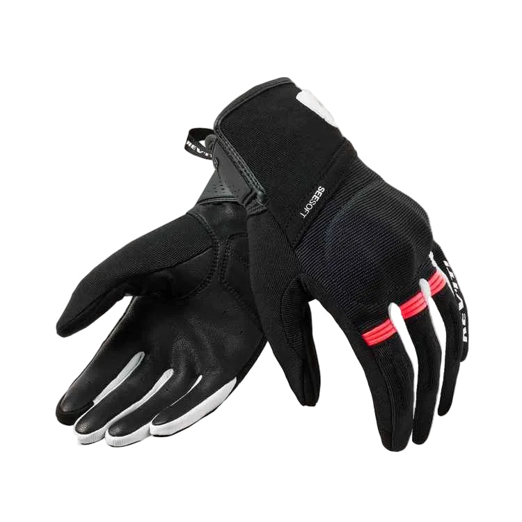 Black gloves with red accents on a white background