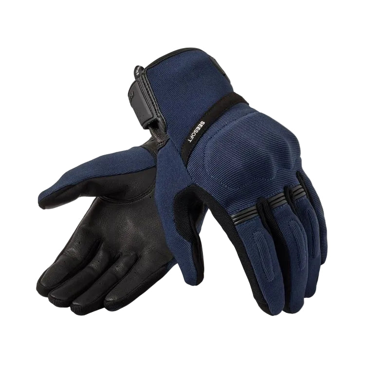 Pair of blue and black gloves on a white background