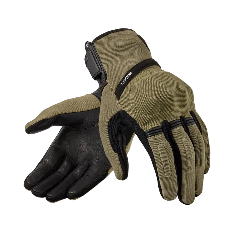 Pair of tactical gloves with green and black color scheme on a white background