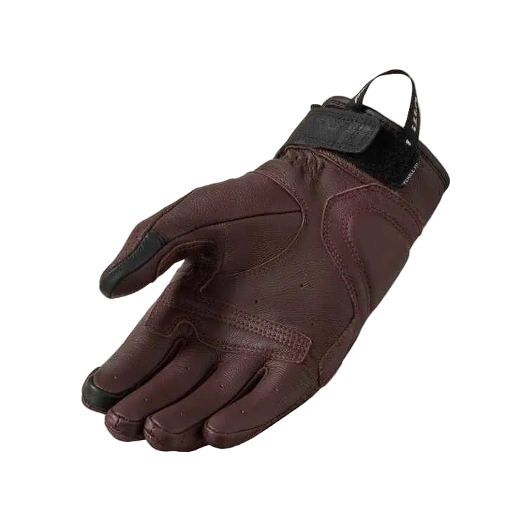 Brown glove with black accents on a light gray background
